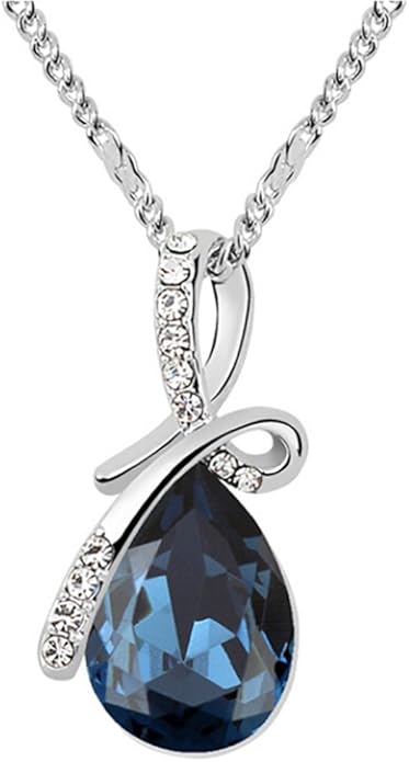 rigant 镀白金施华洛世奇水晶元素 eternal love 泪珠吊坠项链 时尚