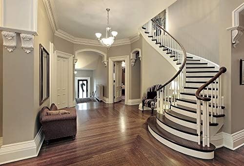 oerju 10x7 英尺现代奢华室内背景螺旋楼梯木制花卉客厅背景摄影家具