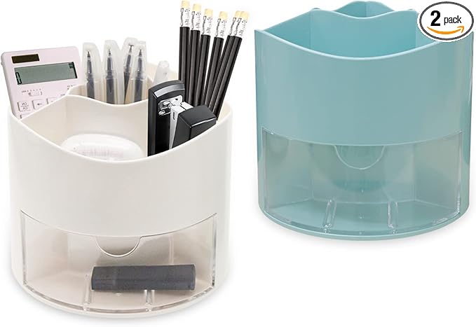 Gaonala 旋转笔架 2 件 360° 可旋转白色书桌笔架 大容量儿童书桌笔架 带抽