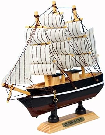木制帆船模型,24 厘米帆船装饰模型地中海风格,礼品和书桌装饰(颜色