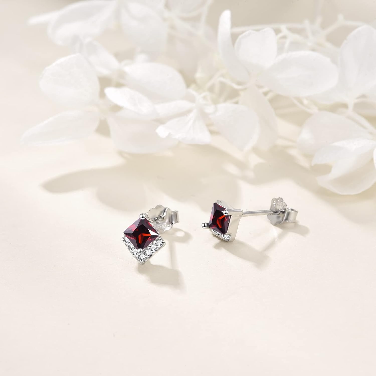 方形925 纯银水晶诞生石耳钉女士女孩母亲节方晶锆石首饰礼品, 标准