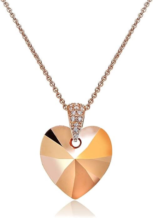 纯银玫瑰色心形吊坠项链采用施华洛世奇水晶制成