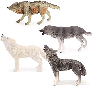 4 件仿真林地狼小雕像蛋糕装饰 森林动物狼模型玩具科学教育学龄前
