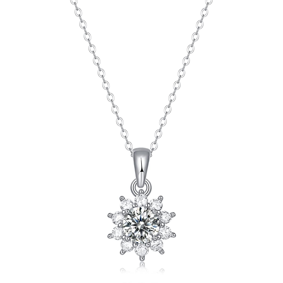 PRSIRE DESIGN 925 Sterling Silver 1 carat cubic Zircon Sunflower Snow Necklace for women, standard sterling silver, cubic zircon