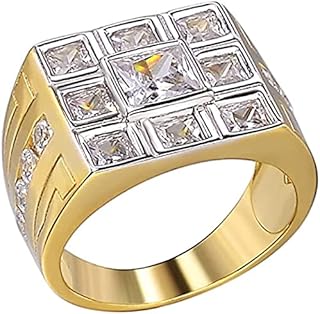 真正实心 925 纯银男士嘻哈戒指 - 14k 金饰面 - 冰晶方形戒指 w.