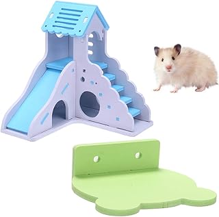 hamster hideout 彩色迷你木制滑梯 diy 组装仓鼠房子带木制仓鼠平台