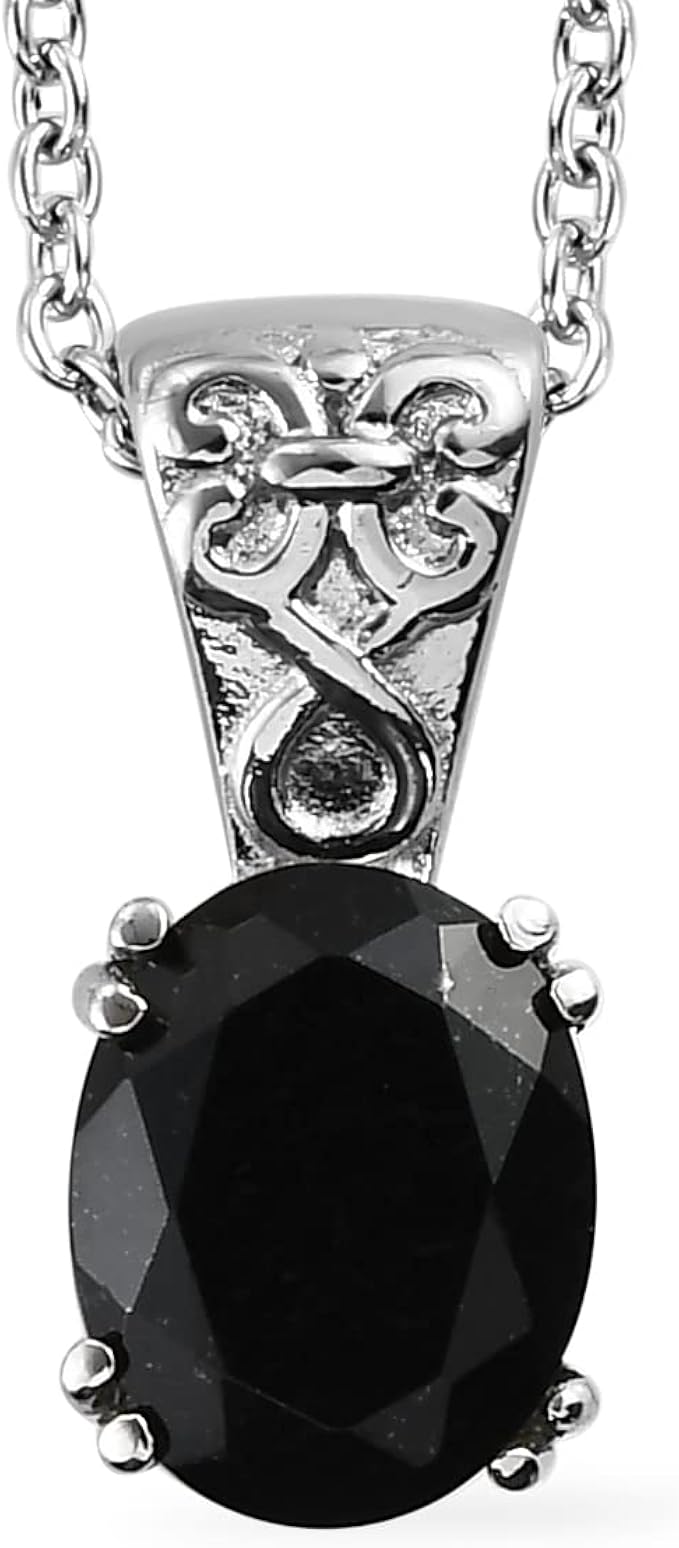 shop lc delivering joy 黑色电气石项链 - 不锈钢吊坠项链配单粒宝石