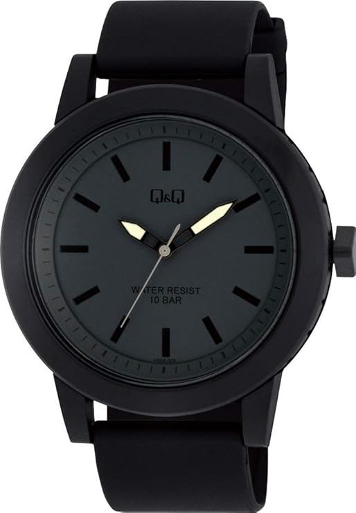 q&amp;q 手表 指针式 大表盘防水 聚氨酯表带 vs56-006 男士 黑色