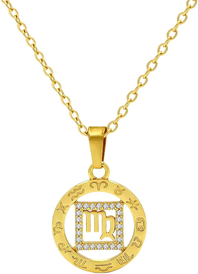 星座水晶金色项链 18k 不锈钢星座链吊坠占星术珠宝送给女士和女孩的