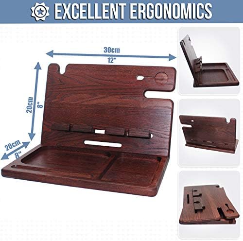 木质扩展坞手机支架智能手表钱包支架男式洞穴多件小工具基座移动配件收纳架床头支架平板电脑充电木桌面收纳架床头梳妆台托盘棕色