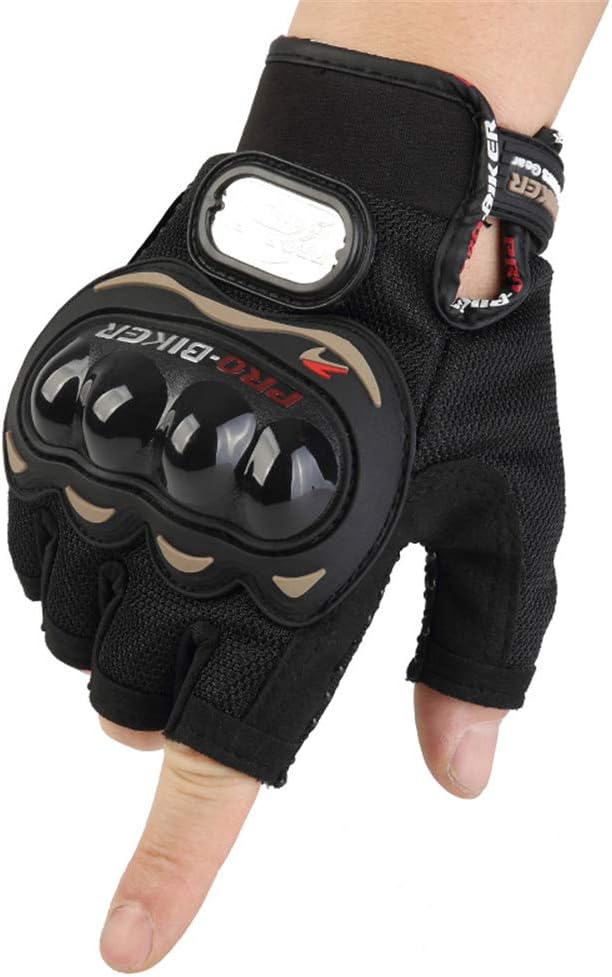 mightyduty 摩托车骑行半指手套橡胶硬壳防护手套涤纶面料透气防滑