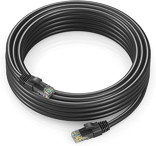 以太网电缆 25 英尺 cat6 高速互联网 lan 电缆线,户外防水(黑色)