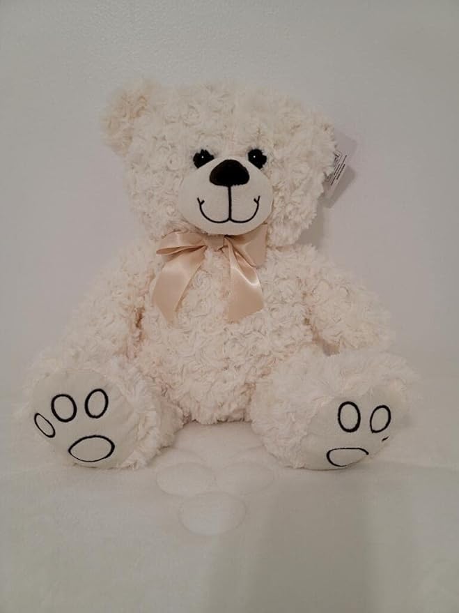 经典泰迪熊白色丝带柔软毛绒动物玩偶