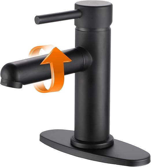 adeling 单孔浴室水龙头 单把手浴室水槽水龙头 哑光黑色不锈钢混合水