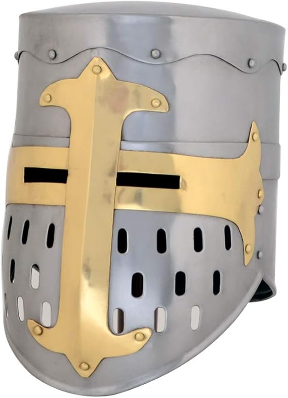 中世纪盔甲骑士十字军头盔抛光金属铬,27.94 厘米