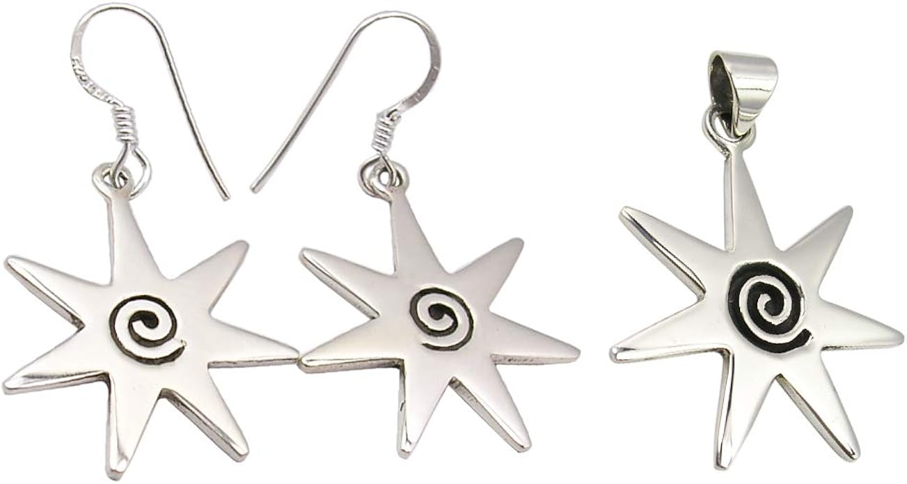 silverstarjewel star 配套耳环和吊坠日常佩戴首饰套装 925 纯银