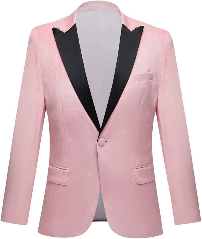 carffiv 男士时尚粉色天鹅绒婚礼舞会西装外套修身外套