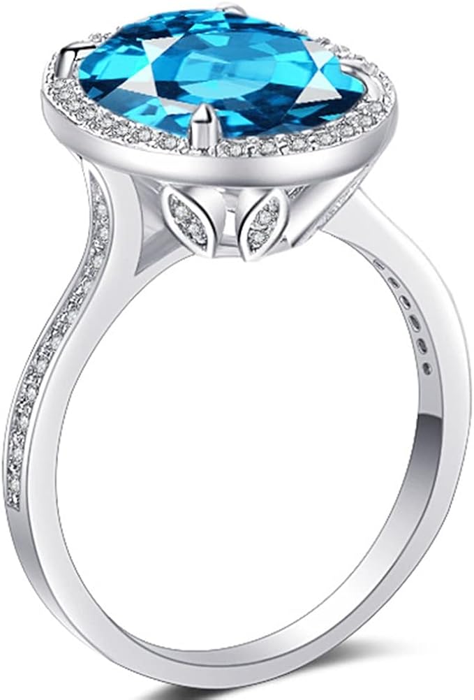 镀银椭圆形蛋形蓝色水晶婚礼派对宣言承诺假日戒指