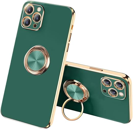 yuyib 兼容 iphone 12 pro 环形支架手机壳闪亮电镀金边 360 度旋转