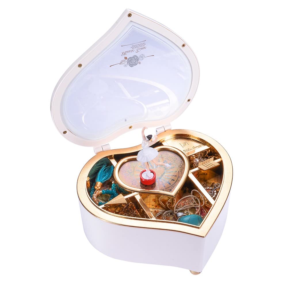 BLUTEYWA Heart-shaped music jewelry box, music jewelry storage box with dancing Ballerina, Christmas birthday gift for girls and ladies