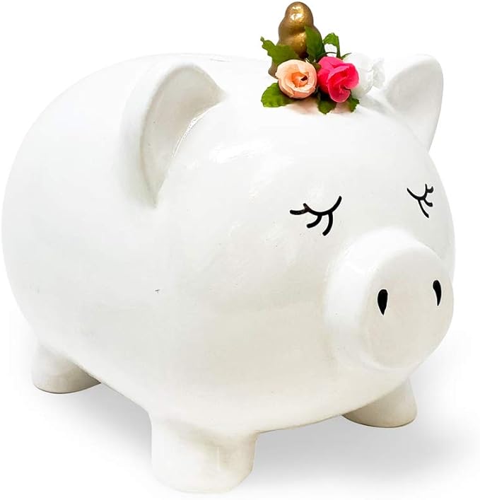 isaac jacobs 陶瓷猪鬃存钱罐,可爱的小猪存钱罐,公主独角兽猪带花环