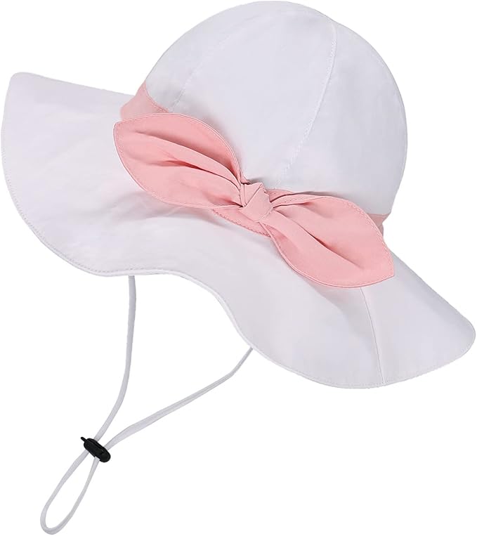 jerague 幼儿女童透气太阳帽棉质可折叠 50  spf 防护, 202202 / 白色