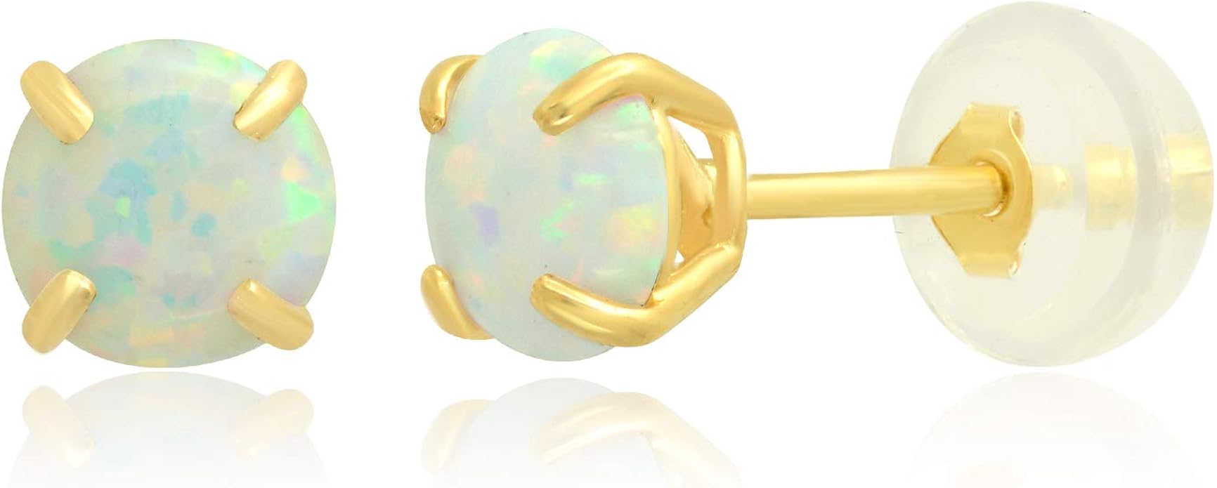 14k 纯黄金或白金圆形宝石耳钉(4 毫米) : 亚马逊中国: 珠宝首饰