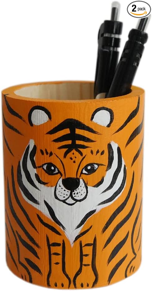 MAGIC WOOD 手绘木质笔筒儿童桌面配件桌面收纳器实木铅笔架适用于办公室