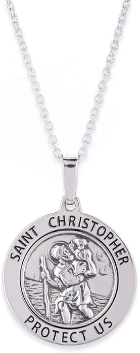 vanbelle 双色银氧化 925 纯银圣克里斯托弗*牌吊坠项链 男女通用