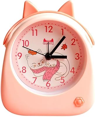 homesogood 卡通猫闹钟简单静音小电池供电闹钟学生床头卧室石英时钟