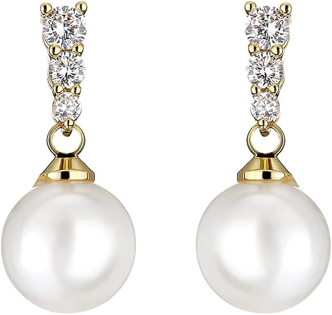 女士珍珠耳坠 金银方晶锆石珍珠耳环 女士新娘