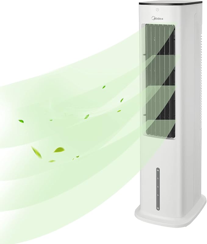 Midea Silent Air Cooler Pro 4 合 1 移动空调噪音空气冷却器,塔式风扇,加湿器和空气净化器,带遥控器,5 升