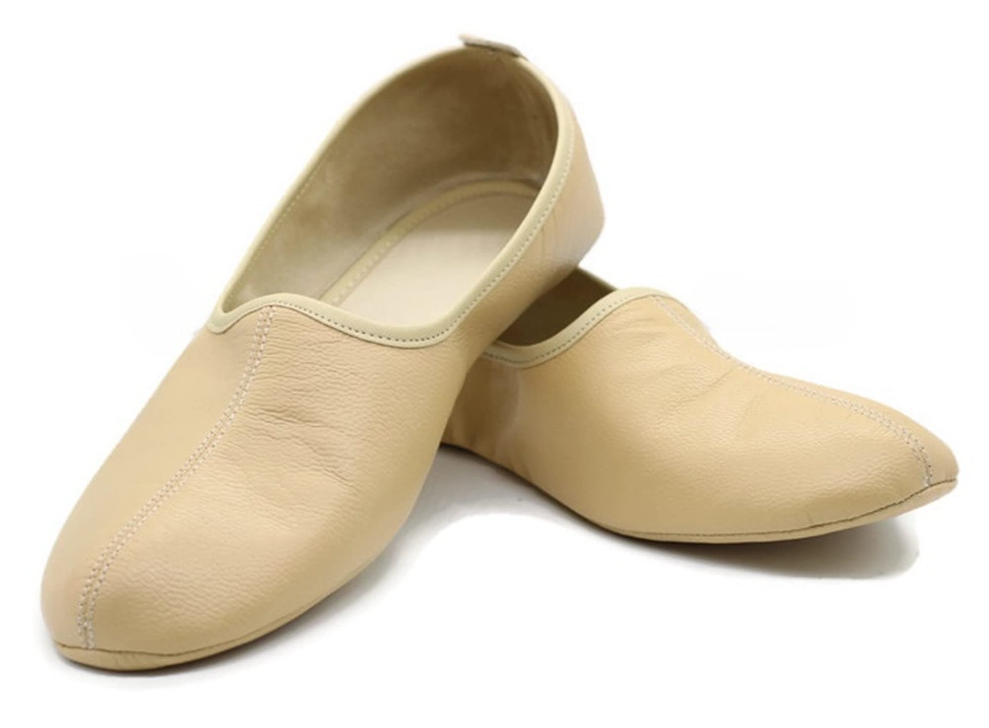 Women's indoor leather slippers Cream traditional Babouche home shoes Soft top shoes