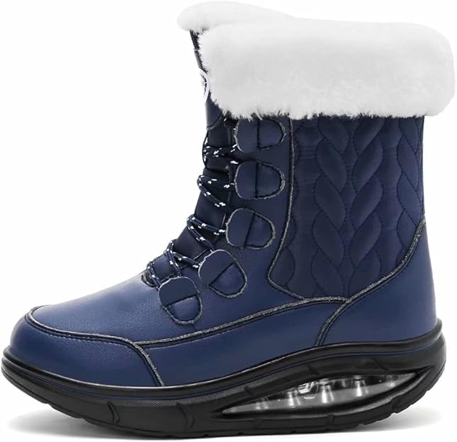 女式雪地靴保暖系带中筒靴冬季散步鞋,棉质衬里舒适户外靴