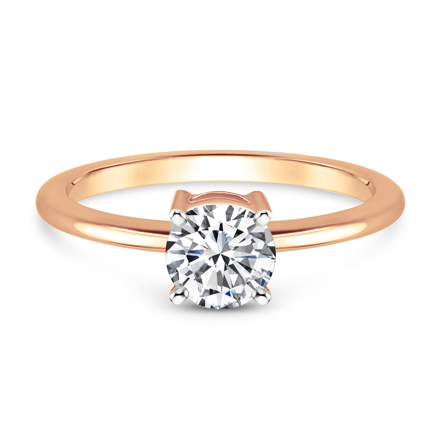 Tanache Natural Diamond Ring 1/2 Carat Solitaire Diamond Ring 14K Yellow Gold 100% Real Diamond Engagement Ring for Women (1/2 Carat Tw.,HI Color,I1-I3 Clarity Diamond Jewelry)