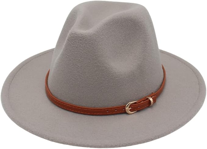 毛毡软呢帽男女经典复古宽帽檐冬季巴拿马帽带皮带扣,2 种尺寸可选