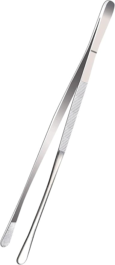 12 英寸镊子钳,超长不锈钢食品,镊子精密锯齿钳,圆形平头,用于在罐子