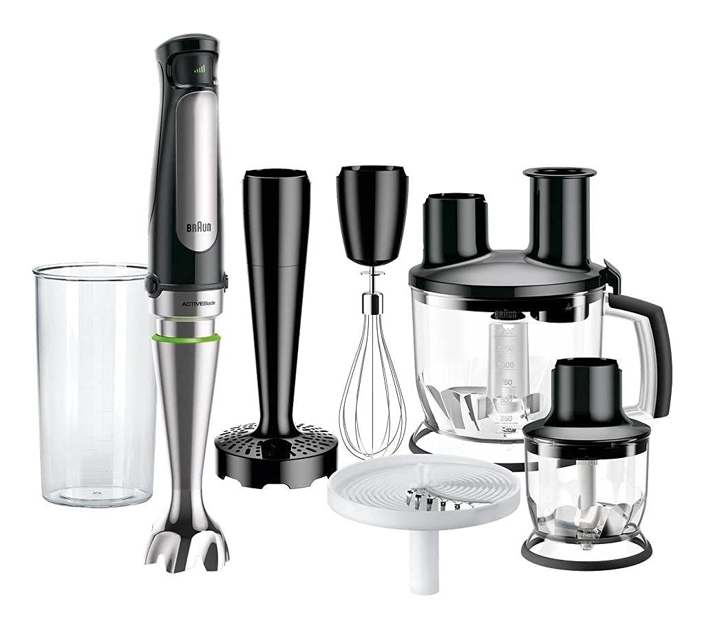 Braun Braun MultiQuick 7 MQ 7087X handheld mixer with detachable stainless steel mixing head, using ActiveBlade technology for grinding hard ingredients, including a 5-piece accessory set, 1000 watts,