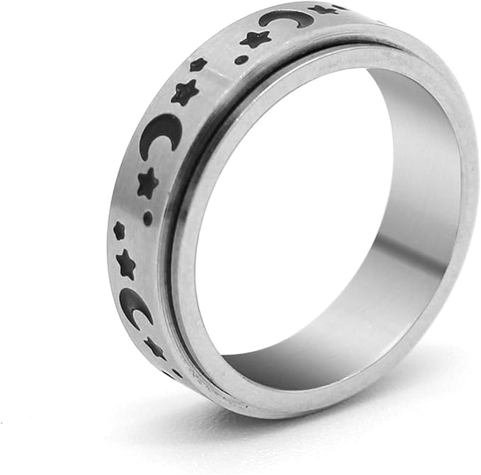 scddboy 月亮星星太阳转轮*环不锈钢波西米亚珠宝女士男士尺寸 7-11