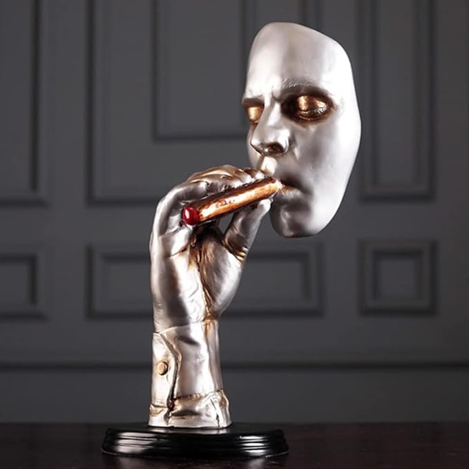 mannifen 复古冥想者抽象雕塑男士创意脸雕像人物树脂雕像家居装饰