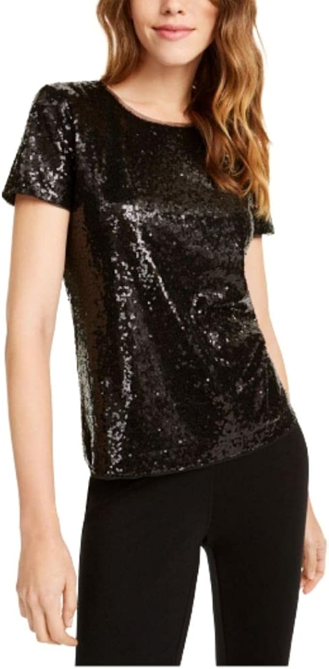 maison jules 女式短袖亮片上衣黑色 2x 码