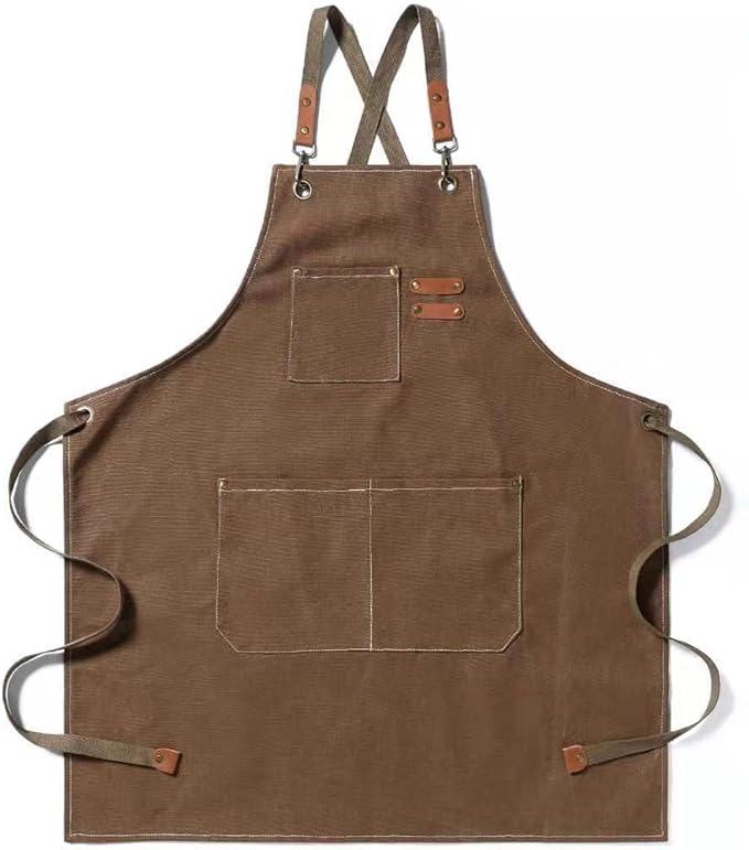 jmtoal 木工围裙男女带口袋,棉质帆布交叉后背可调节重型工作围裙