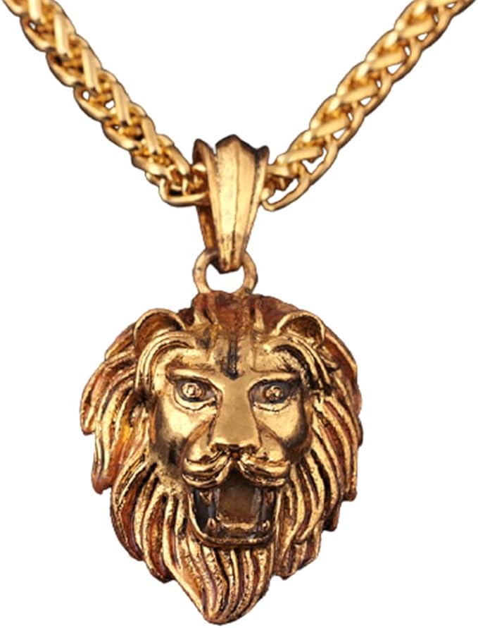 hifunny 狮子头项链复古夜光动物狮子吊坠项链,适合女士男士哥特式