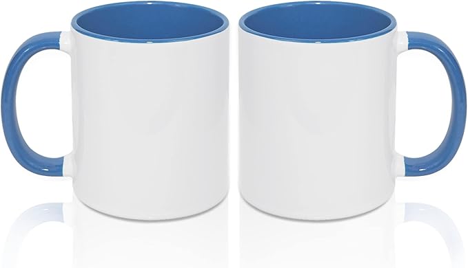 r 325ml 升华空白咖啡杯,空白白色马克杯,带蓝色马克杯内部和手柄,2