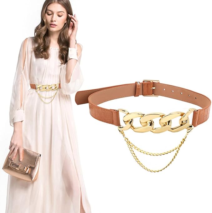 女式金属腰带,弹性紧身腰带 waich 腰带时尚金属链腰带女士连衣裙