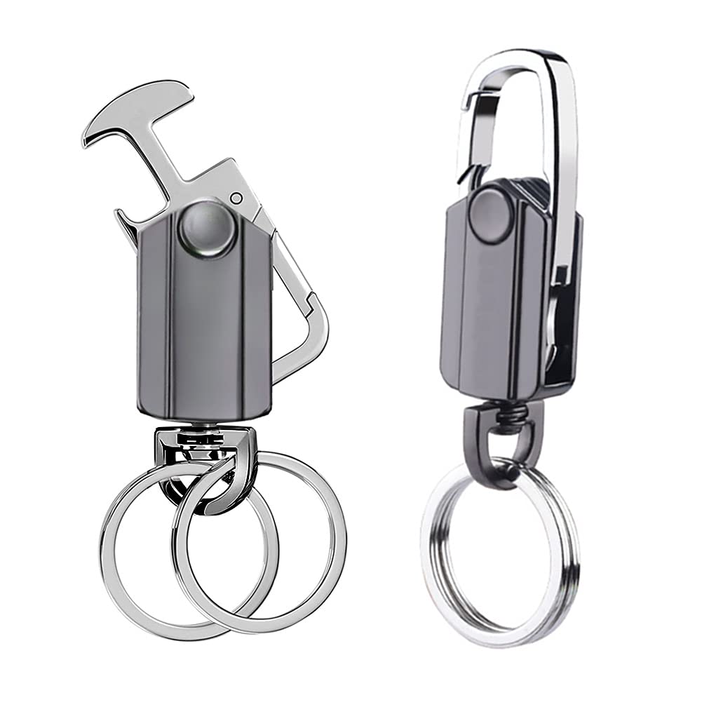 2-piece multi-function key chain pivotable zinc alloy keychain for men and women car keyring, bottle opener, box cutter, cell phone holder and gyroscope for home Ourdoor Office