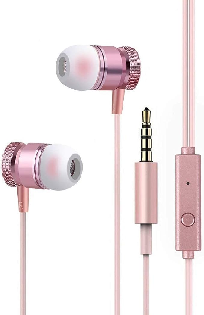 耳塞 amasing 降噪立体声 heave 低音粉色耳机带麦克风,入耳式耳机