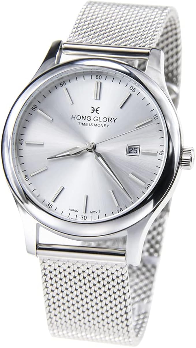 hong glory 男士腕表 夜光防水日期 商务休闲时尚腕表 不锈钢防水手表