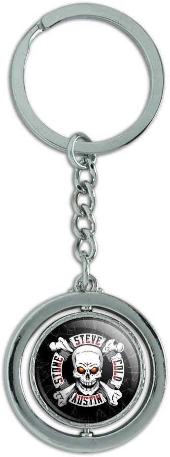 wwe stone cold steve austin 破碎玻璃标志钥匙扣旋转圆形镀铬金属