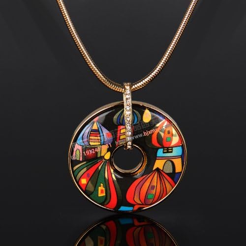西美尚品 珐琅圆形项链女 欧美饰品 奥地利珐琅彩吊坠 三八妇女节礼物